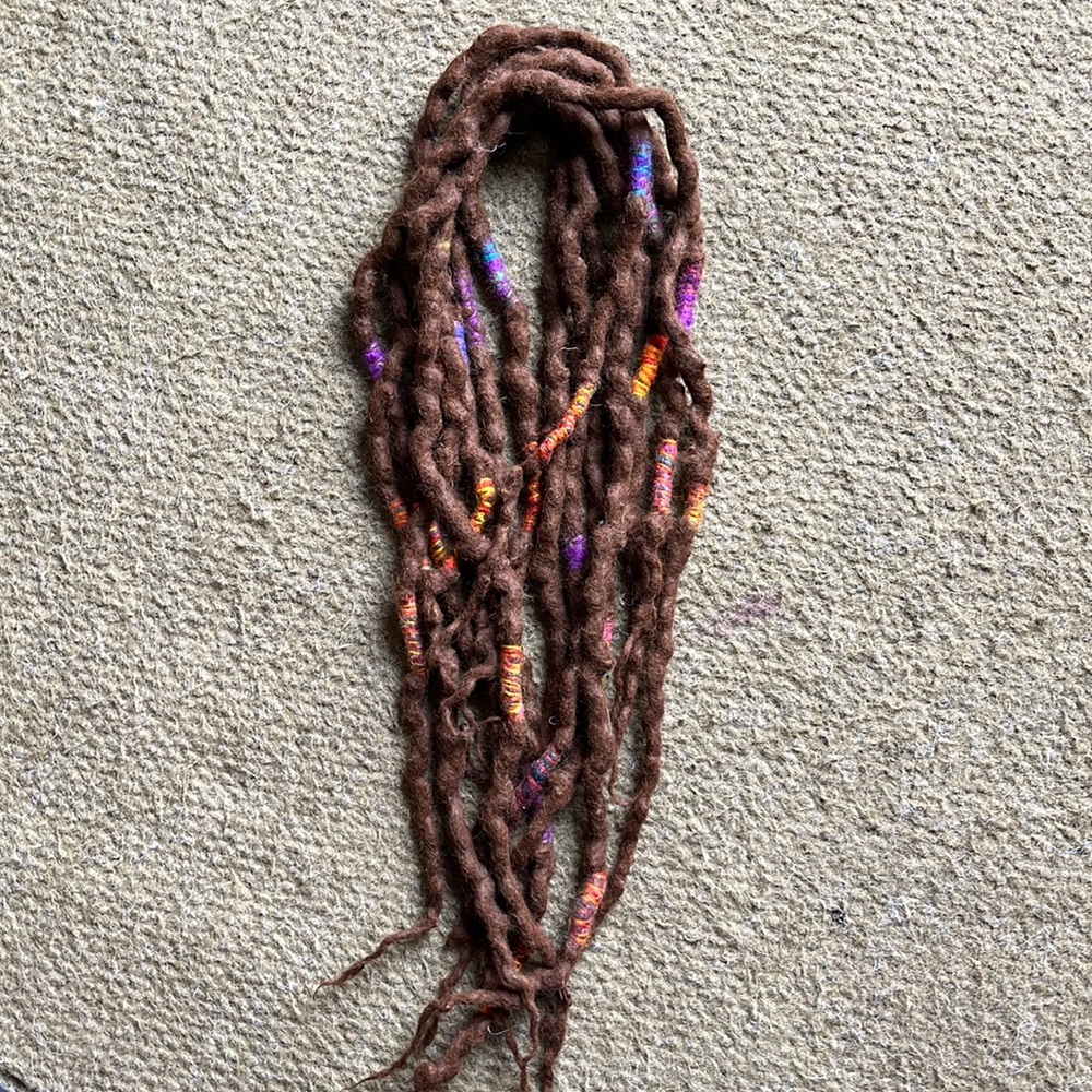 8 double ended chocolate brown & rainbow wrapped dreads for sale: accent set